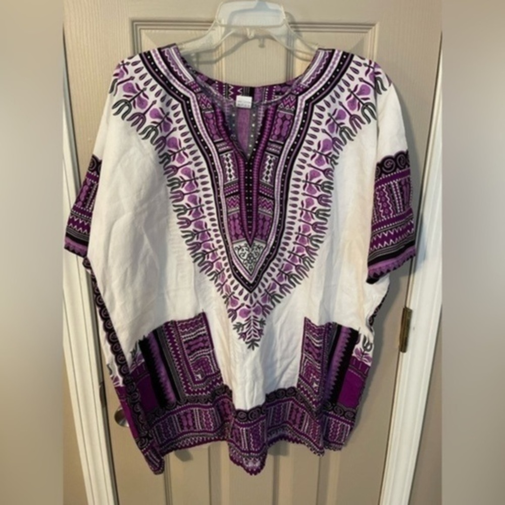 Mama & Papa unisex purple & white dashiki.​